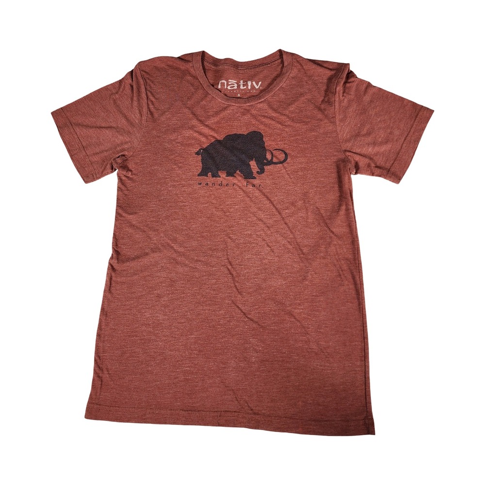 Nativ Wander Far Mammoth Graphic Tee Rust Red Heathered Small Short‎ Sleeve